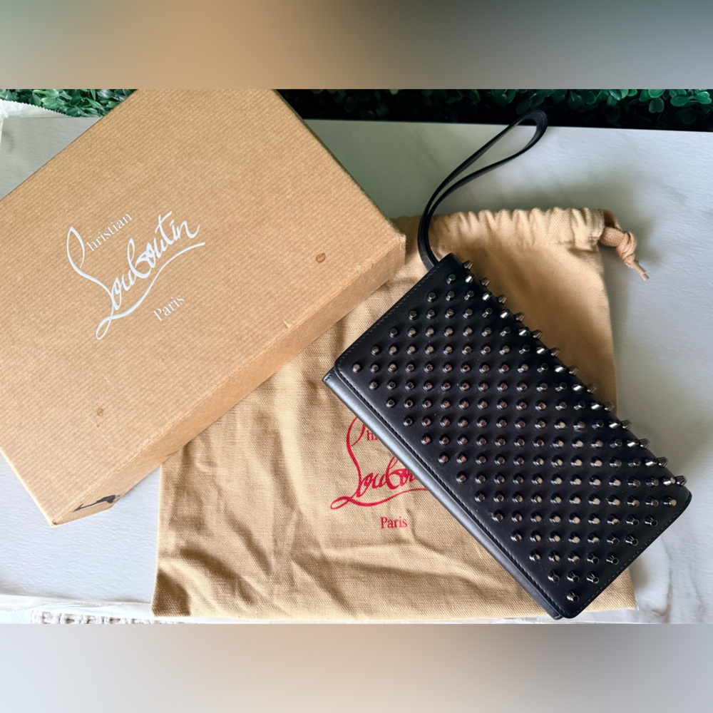 Christian Louboutin Black Spiked Wristlet Wallet Full Set